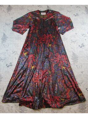 VTG 70s David Brown California Maxi Dress Kaftan Long Sleeve floral gold M